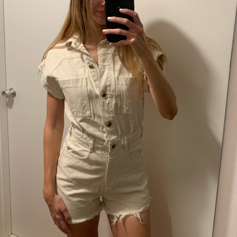 Zara Cream Denim Romper